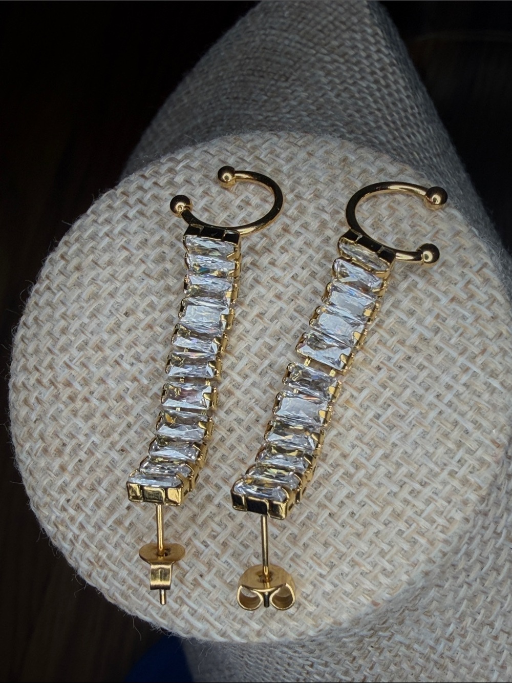 Gold-Tone Clear Crystal Drop Hoop Earrings with Cuff